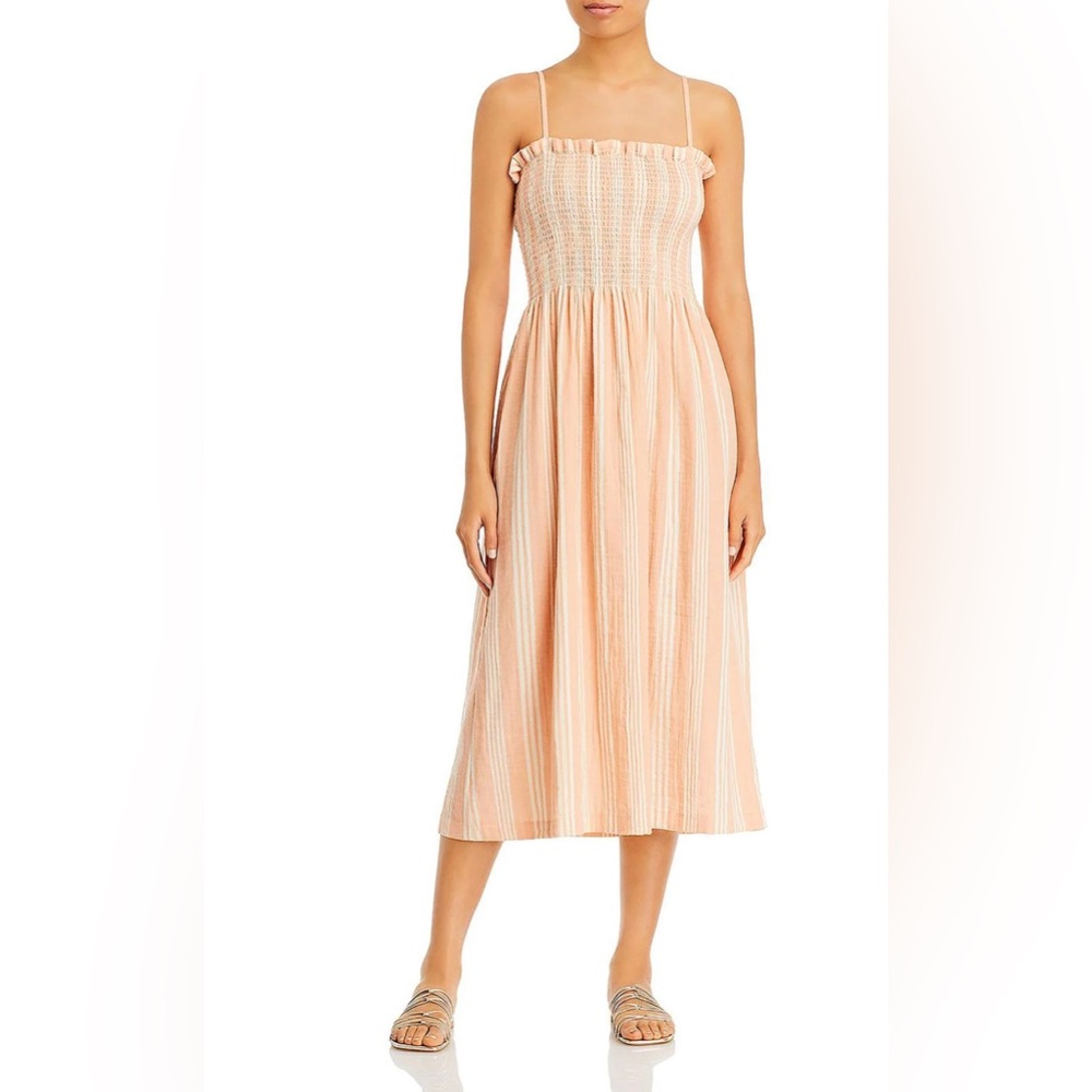 Faherty Lakeview Dress Sepia Neutral Stripe Organic Cotton Extra Large NWT